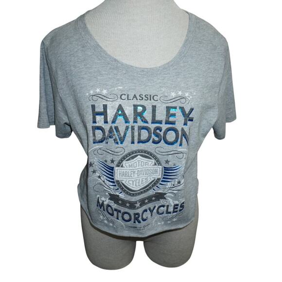 Harley Davidson Cropped Cut T-Shirt Black Short Sleeve Women’s Small/Medium - Picture 1 of 8